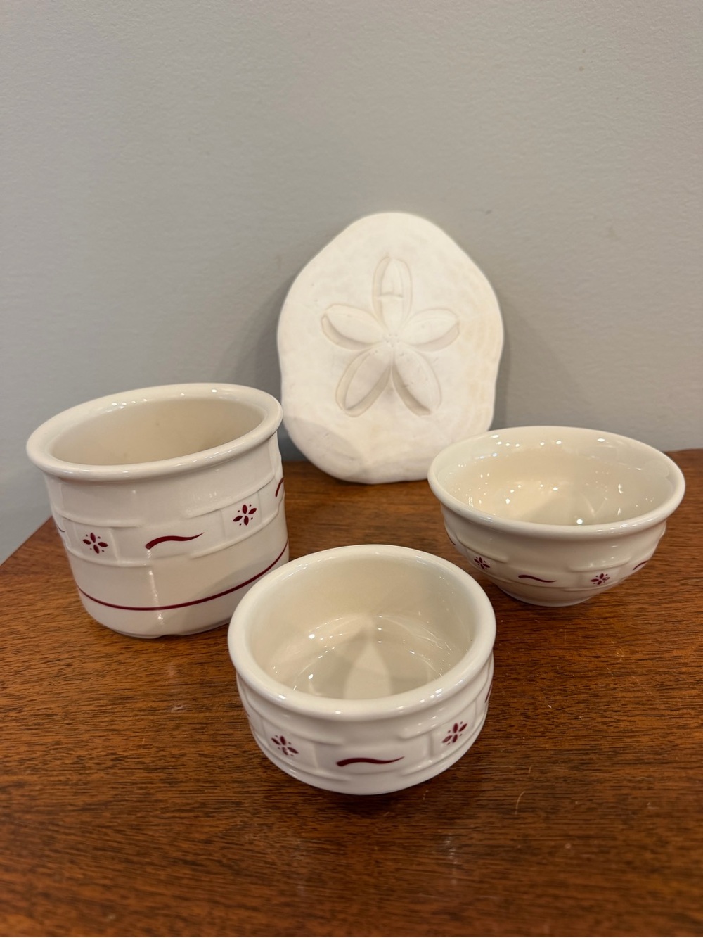 Longaberger Heritage Burgundy Woven Traditions Crock & Bowls